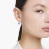 Bella V Drop Earrings Round Cut, Blue, Rhodium Plated Bella V Drop Earrings Round Cut, Blue, Rhodium Plated