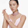 Matrix Bangle Baguette Cut, Octagon Shape, Pink, Gold-Tone Plated Matrix Bangle Baguette Cut, Octagon Shape, Pink, Gold-Tone Plated
