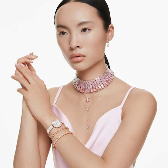 Matrix Bangle Baguette Cut, Octagon Shape, Pink, Gold-Tone Plated Matrix Bangle Baguette Cut, Octagon Shape, Pink, Gold-Tone Plated