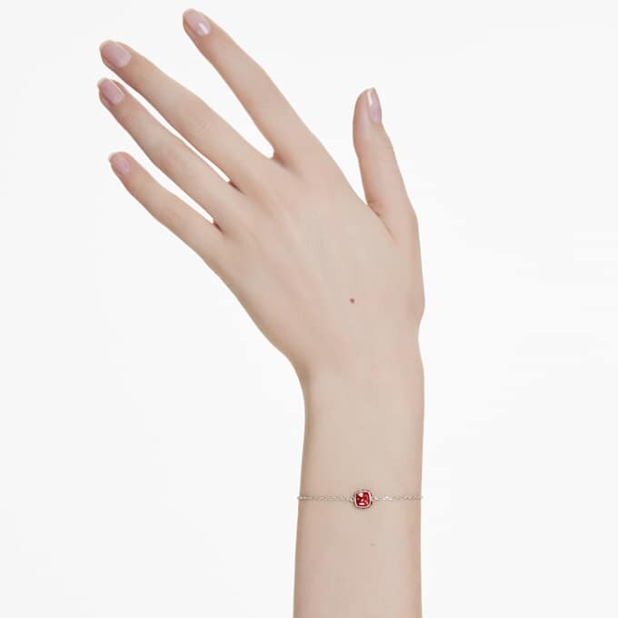 Birthstone Bracelet Square Cut, January, Red, Rhodium Plated Birthstone Bracelet Square Cut, January, Red, Rhodium Plated