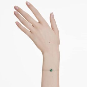Birthstone Bracelet Square Cut, May, Green, Rhodium Plated Birthstone Bracelet Square Cut, May, Green, Rhodium Plated