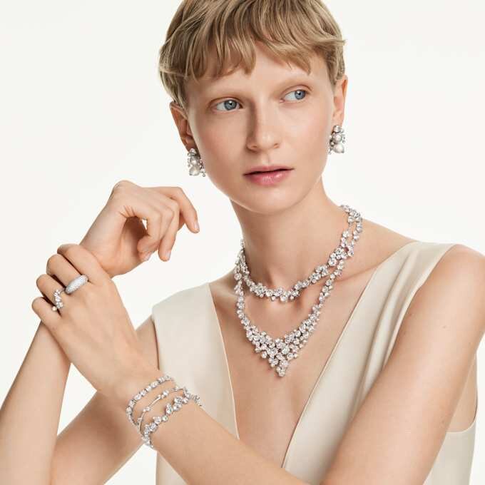 Constella Bracelet Mixed Cuts, White, Rhodium Plated Constella Bracelet Mixed Cuts, White, Rhodium Plated