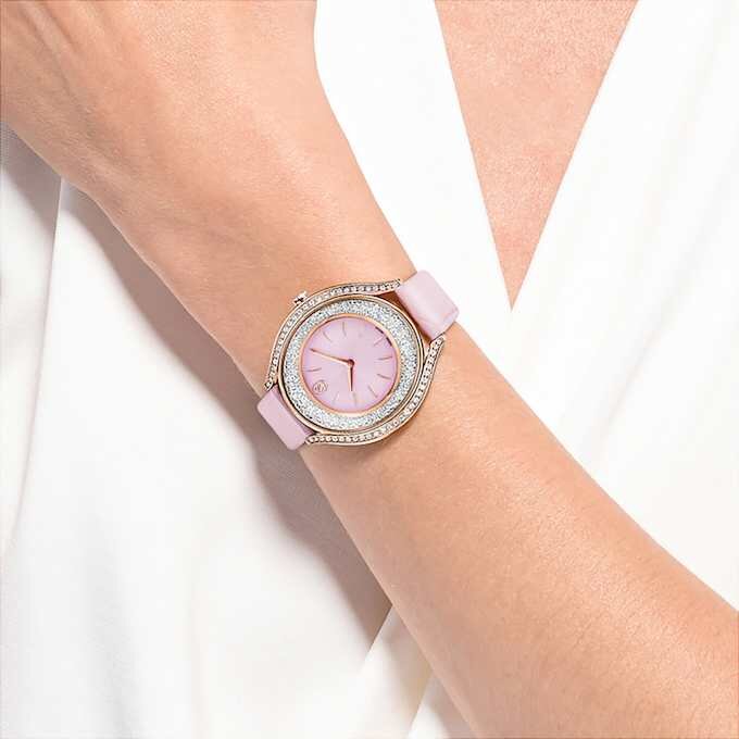 Crystalline Aura Watch Swiss Made, Leather Strap, Pink, Rose Gold-Tone Finish Crystalline Aura Watch Swiss Made, Leather Strap, Pink, Rose Gold-Tone Finish