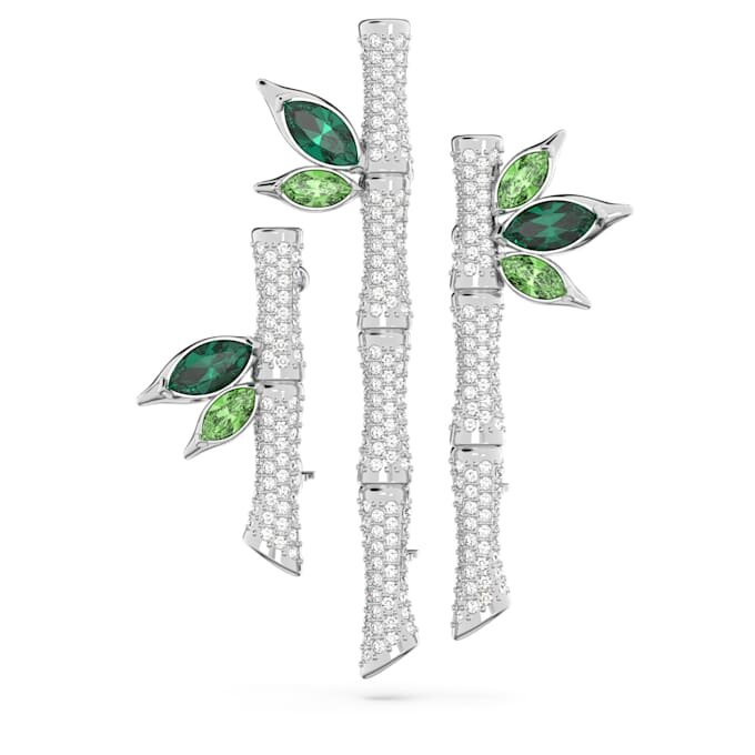 Dellium Brooch Bamboo, Green, Rhodium Plated Dellium Brooch Bamboo, Green, Rhodium Plated