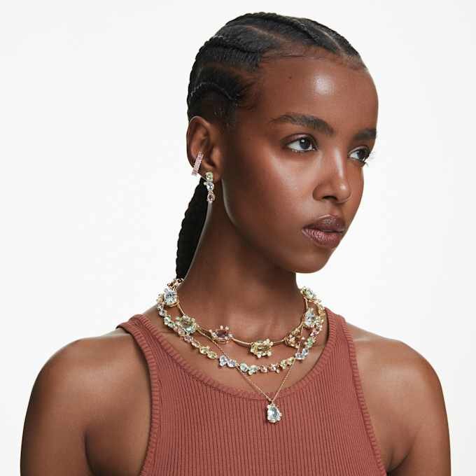 Gema Drop Earrings Asymmetrical Design, Mixed Cuts, Multicolored, Gold-Tone Plated Gema Drop Earrings Asymmetrical Design, Mixed Cuts, Multicolored, Gold-Tone Plated