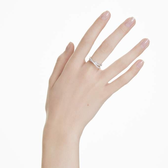 Hyperbola Ring Mixed Cuts, White, Rhodium Plated Hyperbola Ring Mixed Cuts, White, Rhodium Plated