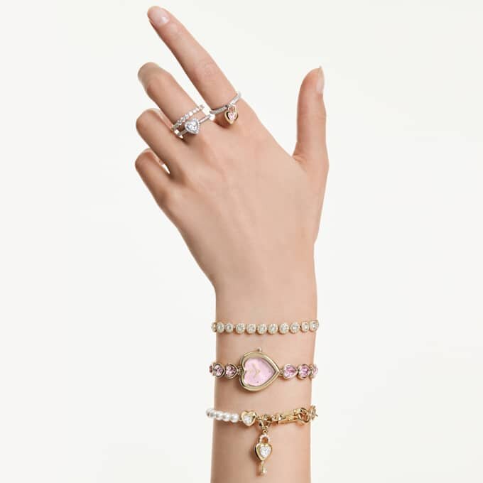 Idyllia Heart Watch Crystal Bracelet, Pink, Gold-Tone Finish Idyllia Heart Watch Crystal Bracelet, Pink, Gold-Tone Finish