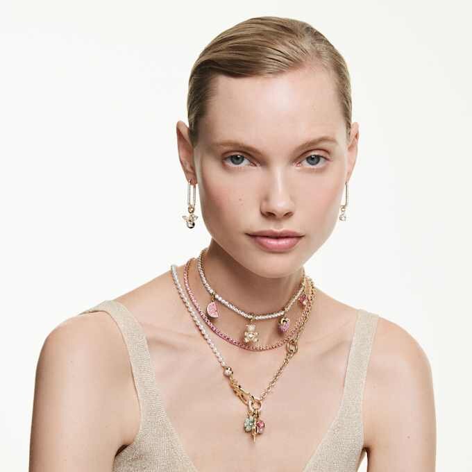 Constella Drop Earrings Round Cut, White, Gold-Tone Plated Constella Drop Earrings Round Cut, White, Gold-Tone Plated