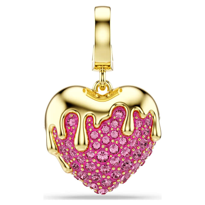 Idyllia Charm Round Cut, Heart, Pink, Gold-Tone Plated Idyllia Charm Round Cut, Heart, Pink, Gold-Tone Plated