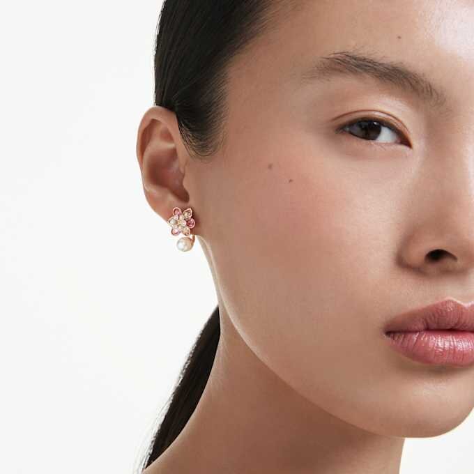 Idyllia Earring Jackets Crystal Pearl, Mixed Cuts, Flower, Multicolored, Rose Gold-Tone Plated Idyllia Earring Jackets Crystal Pearl, Mixed Cuts, Flower, Multicolored, Rose Gold-Tone Plated