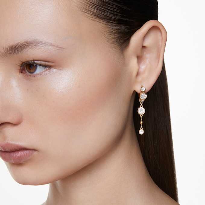 Imber Drop Earrings Round Cut, White, Mixed Metal Finish Imber Drop Earrings Round Cut, White, Mixed Metal Finish