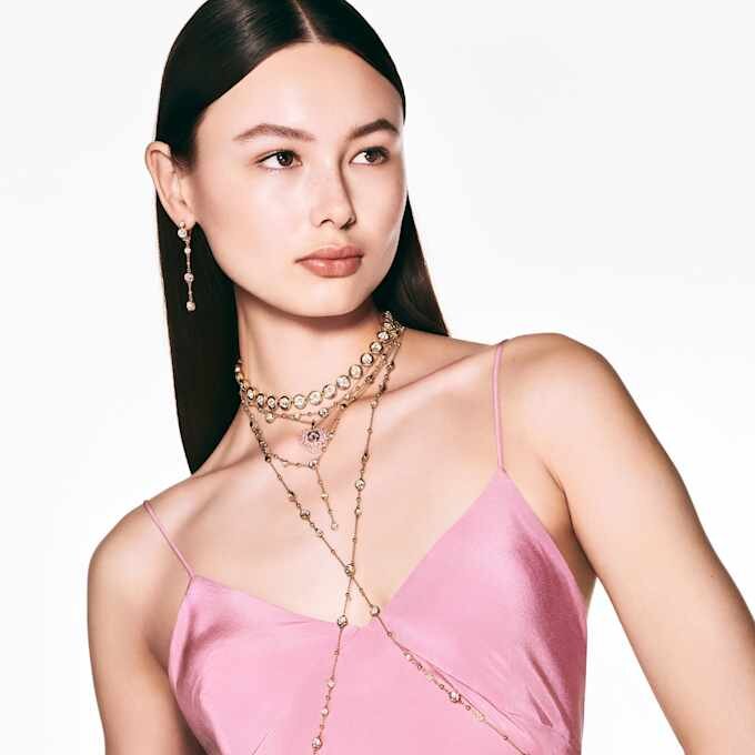 Imber Necklace Round Cut, Scattered Design, White, Gold-Tone Plated Imber Necklace Round Cut, Scattered Design, White, Gold-Tone Plated