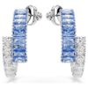 Matrix Hoop Earrings Mixed Cuts, Blue, Rhodium Plated