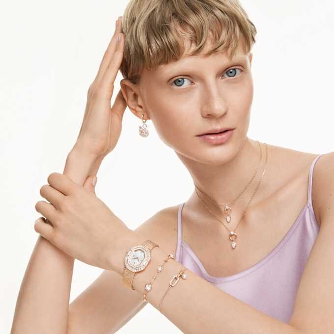 Swan Drop Earrings Pavé, Swan, Pink Swan Drop Earrings Pavé, Swan, Pink