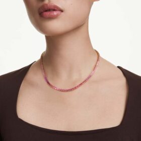 Matrix Tennis Necklace Round Cut, Pink, Gold-Tone Plated Matrix Tennis Necklace Round Cut, Pink, Gold-Tone Plated