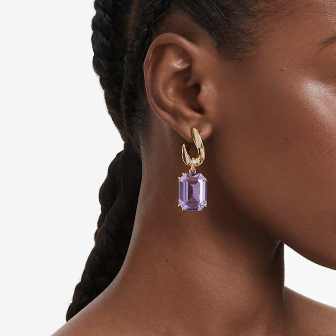 Millenia Drop Earrings Octagon Cut, Purple, Gold-Tone Plated Millenia Drop Earrings Octagon Cut, Purple, Gold-Tone Plated