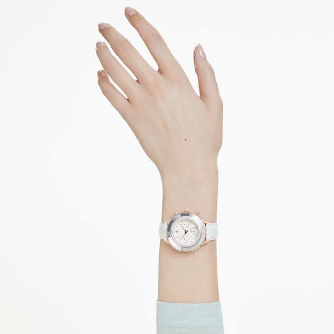 Octea Chrono Watch Swiss Made, Leather Strap, White, Rose Gold-Tone Finish Octea Chrono Watch Swiss Made, Leather Strap, White, Rose Gold-Tone Finish