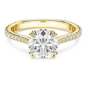 Stilla Cocktail Ring Round Cut, Pavé, White, Gold-Tone Plated Stilla Cocktail Ring Round Cut, Pavé, White, Gold-Tone Plated