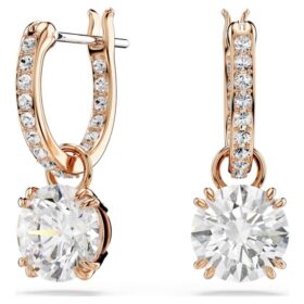 Stilla Drop Earrings Round Cut, White, Rose Gold-Tone Plated
