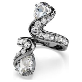 The Vienna Collection Open Ring Feather, White, Ruthenium Plated The Vienna Collection Open Ring Feather, White, Ruthenium Plated